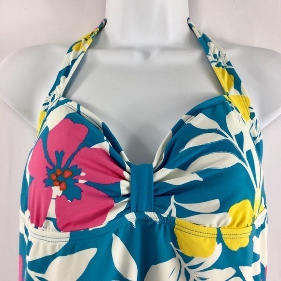 tommy Hilfiger Tropical Floral Halter Style One-Piece Swimsuit Size Large - Picture 3 of 6